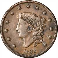 1835 Matron Head Cent. N-6. Rarity-1. Small Date and Stars. VF-20.