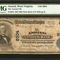 Ansted, West Virginia. $20 1902 Plain Back. Fr. 652. The Ansted NB. Charter #8904. PMG Fine 12.
