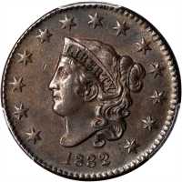 1832 Matron Head Cent. N-3. Rarity-1. Large Letters. MS-62 BN (PCGS). Gold Shield Holder.