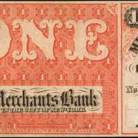 New York, New York. Merchants Bank in the City of New York. November 1, 1862. $1. About Uncirculated