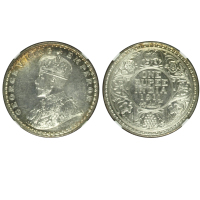 1911(B)年英属印度1卢比银币，NGC MS63