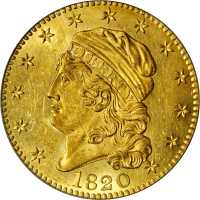 1820 Capped Head Left Half Eagle. BD-2. Rarity-5+. Square-Base 2. MS-63 (PCGS). CAC.