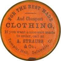 Ohio, Delaware. 1868 A. Strauss & Co. Bowers OH-1780. Gilt brass. 34 mm. Mint State.