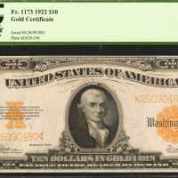 Fr. 1173. 1922 $10 Gold Certificate. PCGS New 62 PPQ.