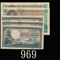 南非纸钞一组五枚。六 - 七成新South African Reserve Bank, 5pcs of One Pound & Ten Rand. SOLD AS IS/NO RETURN. FINE