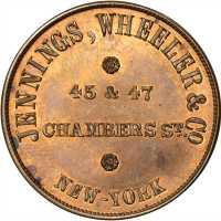 New York--New York. Undated (1860) Jennings, Wheeler & Co. Miller-NY 386. Copper. Plain Edge. 27.5 m
