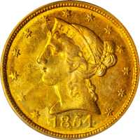 1854-C Liberty Head Half Eagle. Winter-2. Weak C. MS-63 (PCGS).