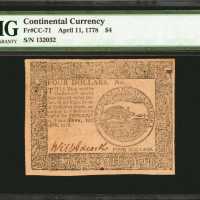 CC-71. Continental Currency. April 11, 1778. $4. PMG Choice Very Fine 35.