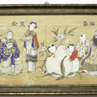 Qing-Dynastie. Wen Zong 1851-1861. Reispapier-Bild im verglasten Holzrahmen. Links Darstellung des t