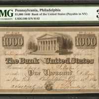 Philadelphia, Pennsylvania. December 14, 1840. $1000. PMG Very Fine 30 Net. Foreign Substance.