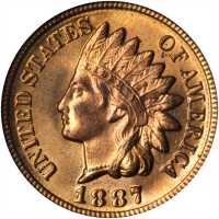1887 Indian Cent. MS-65 RD (PCGS). CAC.