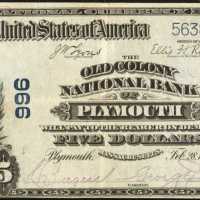 Plymouth, Massachusetts. $5 1902 Plain Back. Fr. 598. The Old Colony NB. Charter #996. Very Fine.