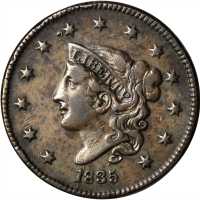 1835 Matron Head Cent. N-8. Rarity-4. Head of 1836. VF-20.