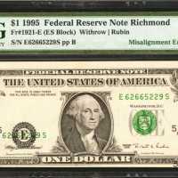 Fr. 1921-E. 1995 $1 Federal Reserve Note. Richmond. PMG Choice About Uncirculated 58. District Overp