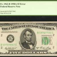 Fr. 1962-B. 1950A $5 Federal Reserve Note. New York. PCGS Gem New 65 PPQ. Mismatched Serial Numbers.