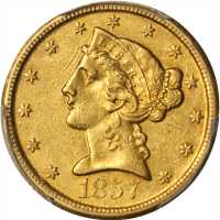 1857-D Liberty Head Half Eagle. AU-55 (PCGS).
