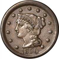 Lot of (4) 1850 Braided Hair Cents.
