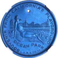 1933 Santa Monica Breakwater. Aluminum, Blue Anodized. 38 mm. HK-687. Rarity-4. MS-64 (NGC).