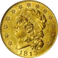 1813 Capped Head Left Half Eagle. BD-2. Rarity-4. MS-63 (PCGS). CAC.