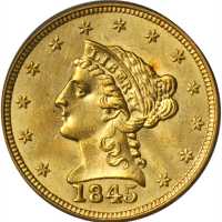 1845 Liberty Head Quarter Eagle. MS-61 (PCGS). CAC. OGH.