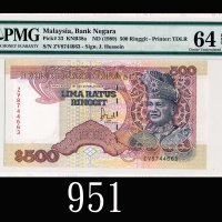 1982-84年马来西亚中央银行500元，少见1982-84 Bank Negara Malaysia 500 Ringgit, ND, s/n ZV8744663. Very rare. PMG E