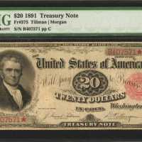 Fr. 375. 1891 $20 Treasury Note. PMG Choice Fine 15.