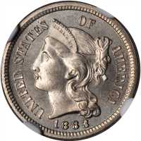 1883 Nickel Three-Cent Piece. Proof-66 (NGC).