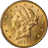 1877-S Liberty Head Double Eagle. MS-62 (PCGS).