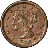 Lot of (5) 1846 Braided Hair Cents.