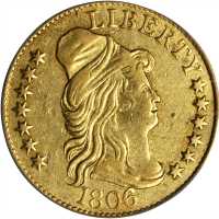 1806 Capped Bust Right Half Eagle. BD-6. Rarity-2. Round-Top 6, Stars 7x6. EF-45 Details--Punctured 