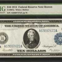 Fr. 907a. 1914 $10 Federal Reserve Note. Boston. PMG About Uncirculated 55.