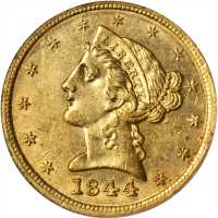 1844-D Liberty Head Half Eagle. AU-55 (NGC). OH.
