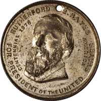 1876 Rutherford B. Hayes. DeWitt-RBH 1876-1. Silvered copper. 31.4 mm. About Uncirculated.