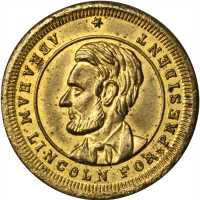 1864 Abraham Lincoln. DeWitt-AL 1864-37. Gilt brass. 22.2 mm. Mint State.