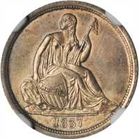 1837 Liberty Seated Dime. No Stars. Fortin-101a. Rarity-2. Large Date. Repunched Date. MS-64 (NGC).