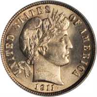 1911 Barber Dime. MS-64 (PCGS). CAC--Gold Label.