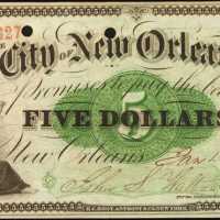 New Orleans, Louisiana. City of New Orleans. January. 1, 1863. $5. About Uncirculated.