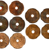 法属安南1分5枚一组，包括1896A,1902A, 1916A, 1923及1939A, 分别评NGC MS63BN, MS64RB, MS63RB, MS64RB及MS63RB