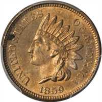 1859 Indian Cent. AU Details--Environmental Damage (PCGS).