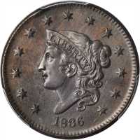 1836 Modified Matron Head Cent. N-3. Rarity-1. AU Details--Environmental Damage (PCGS).