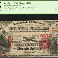 Paducah, Kentucky. $20 1875. Fr. 431. The American German NB. Charter #2070. PCGS Very Fine 30 Appar