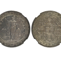 1895B年英国贸易银元一圆银币，KM T5，NGC MS63