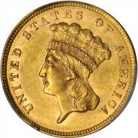 1859 Three-Dollar Gold Piece. MS-62 (PCGS).