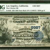 Los Angeles, California. $50 1882 Date Back. Fr. 563. The Citizens NB. Charter #5927. PMG Very Fine 