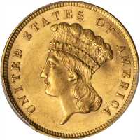 1860 Three-Dollar Gold Piece. MS-63 (PCGS).