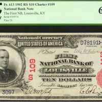 Louisville, Kentucky. $10 1902 Red Seal. Fr. 613. The First NB. Charter #109. PCGS Gem New 65 PPQ.