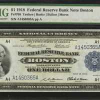 Lot of (4) Fr. 708. 1918 $1 Federal Reserve Bank Note. Boston. PMG Gem Uncirculated 65 EPQ & 66 EPQ.