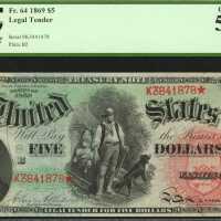 Fr. 64. 1869 $5 Legal Tender Note. PCGS Choice About New 58 PPQ.