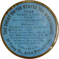 New York, New York. 1867 Great United States Tea Warehouse. Bowers NY-6260. Silvered brass. 38 mm. S