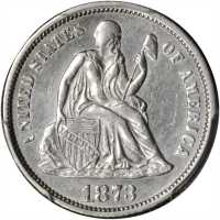1873 Liberty Seated Dime. No Arrows. Fortin-105. Rarity-4. Open 3. AU Details--Cleaned (PCGS).